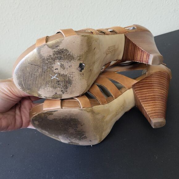 Franco Sarto Womens L-Crest 47405250 Tan Back Zip Gladiator‎ Cone Heels Size 8 M - Picture 4 of 7